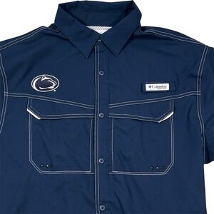 Penn State Nittany Lions Columbia PFG Button‎ Up Shirt Mens Medium Blue Vented